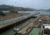 Uliad in Panama Canal (Center boat in lower left raft)