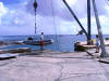 Lifting the dinghy at the Niue town pier