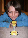 Emmett's pinewood derby car.  The yellowest car of the derby.